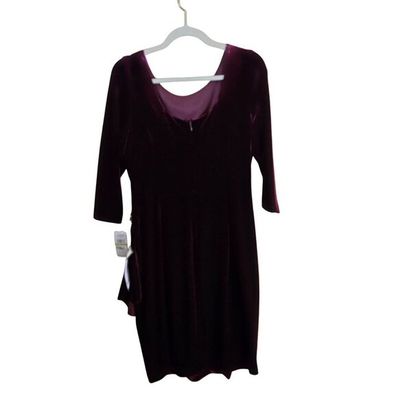 Alex Evenings NWT Wine Velvet Ruched Beaded 3/4 Sleeve Cocktail Dress Size 14 - Picture 3 of 10